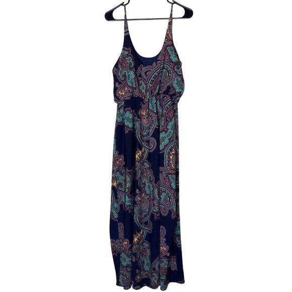 Blue Rain Maxi Dress M Made in USA Boho Paisley Spaghetti Strap Summer - Picture 2 of 12